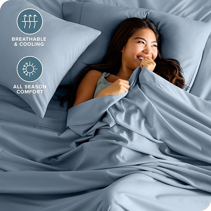 Bare Home Full Sheet Set - 1800 Ultra-Soft Microfiber Full Bed Sheets - Double Brushed - Deep Pockets - Easy Fit - 4 Piece Set - Bedding Sheets & Pillowcases (Full, Dusty Blue)