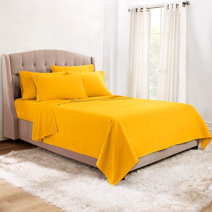 Clara Clark Twin XL Sheets, 5 Piece Set - Hotel Luxury Bed Sheets, Super Soft Bedding Set, Twin XL Size, Yellow