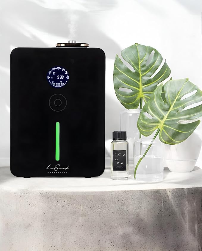 Aroma Scent Diffuser Bellagio - for Up to 3500sq ft HVAC System or Stand Alone - Fragrance Oil Hotel Diffuser Heatless, Waterless, Smart Timer, No Residue, Home Essential Oils Diffusers (Black)