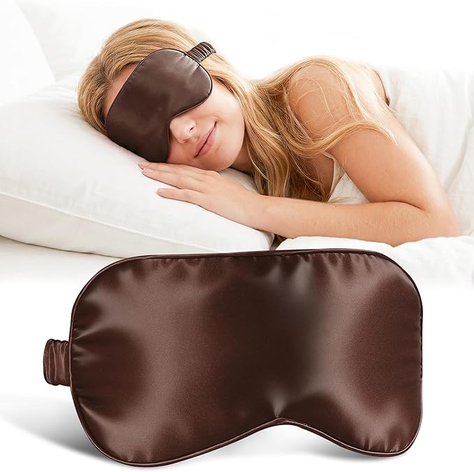 ZLYC 100% Mulberry Silk Sleep Mask Pressure-Free Eye Cover Soft Light Blocking Blindfold for Travel & Nap, Solid Coffee