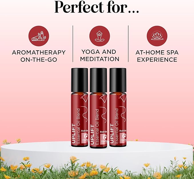 Uplift Essential Oil Roll On - Aromatherapy Essential Oil Roller with Lavender and Citrus Calming Essential Oils - Happy and Relaxing Essential Oil Blend with Orange Lemon & Grapefruit (3 Pack)