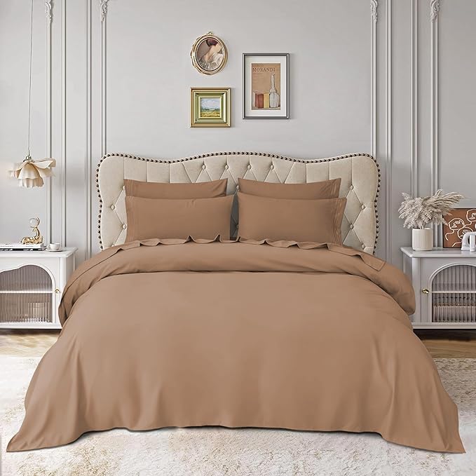 Mocassi Luxury Twin XL 4-Piece Sheet Set - 1800 Premium Hotel Quality - Easy-Fit, Wrinkle, Fade Resistant Bed Sheets and Pillowcases - All Around Elastic Fitted Sheet, Deep Pocket, Taupe