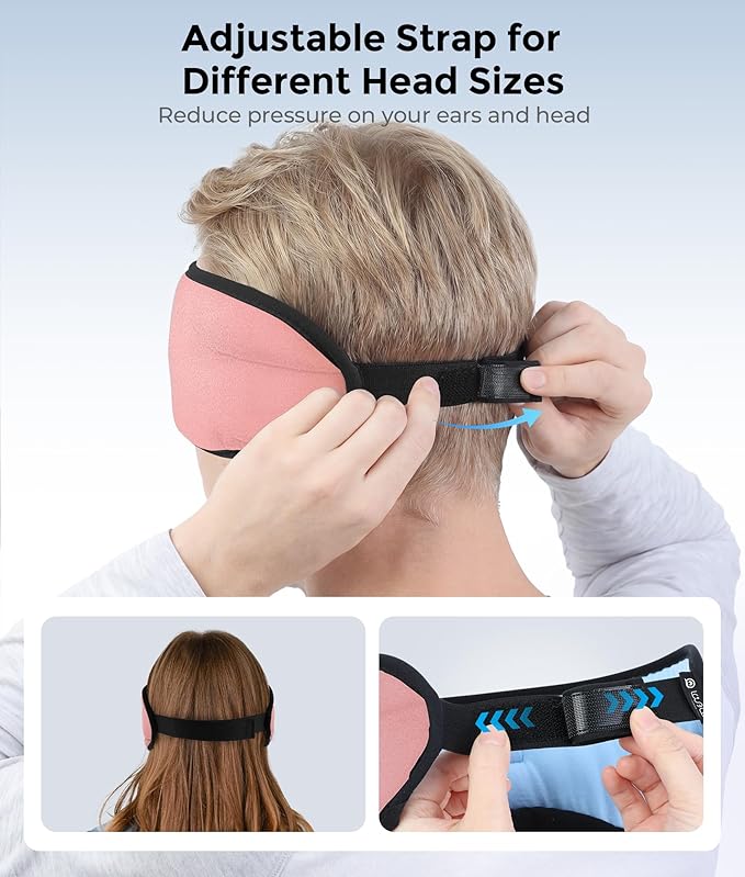 LOVE EYE Sleep Headphones Bluetooth 5.4 Sleeping Eye Mask Wireless Music Earphones with HD Speakers for Side Sleepers Total Blackout Cotton Mask for Travel, Office, Unique Gifts (Pink)