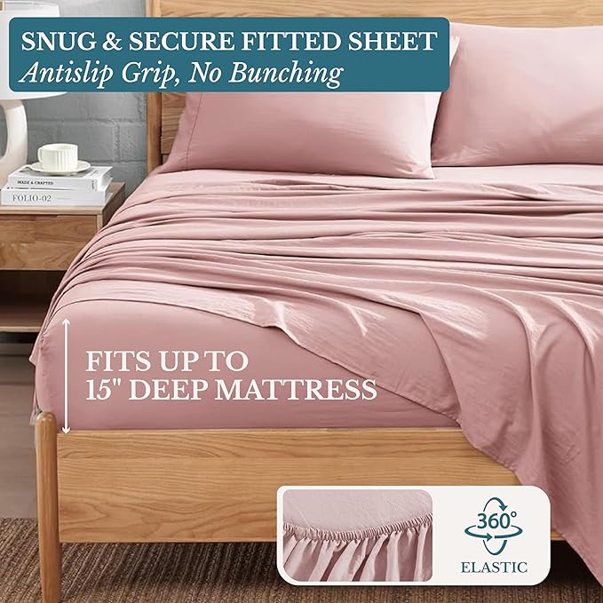 Casa Platino Bedding Sheets and Pillowcases, Pre-Washed Ultra Soft & Breathable Twin XL Bed Sheets Set, Hydro-Brushed Microfiber Cooling Twin XL Size Sheet Set, Deep Pockets - Sepia Rose