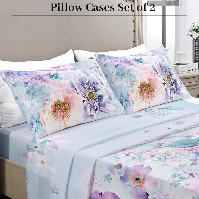 YIYEA King Size Pillow Cases Set of 2, Ultra Soft Double Brushed Microfiber Pillowcases King, Floral Bed Pillow Covers, Fade Resistant, Easy Slip-On (20"x36")