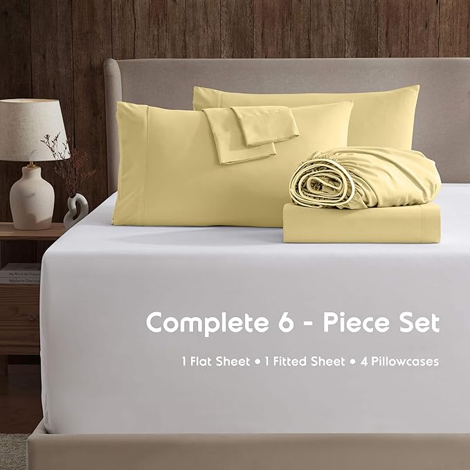Nestl Extra Deep King Sheet Set - 6 Piece Breathable & Cooling Sheets - Hotel Luxury Bedding Set w/18-24 Inch Deep Pockets - Easy & Secure Fit - Super Soft, Wrinkle Free & Comfy - Custard Yellow