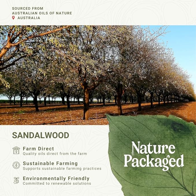 Sandalwood Essential Oil - Direct from Australian Oils of Nature - Steam Distilled - Aceite Esencial de Sándalo for Aromatherapy, Massage, Diffuser, DIY Candle and Soap Making - 5ml