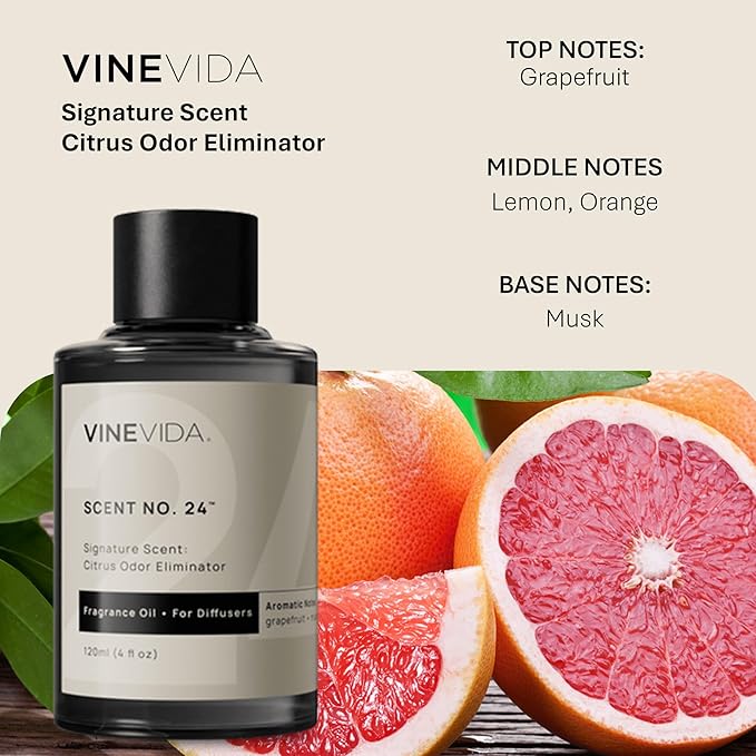 VINEVIDA [4 Fl Oz] Citrus Odor Eliminator Fragrance Oil for Cold Air Diffusers, Essential Oils for Diffuser Oil Refill & Air Freshener Room Spray