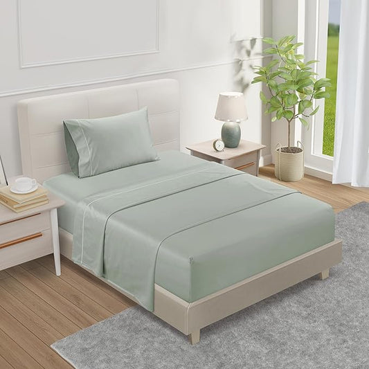 800TC 100% Egyptian Cotton Sateen Weave 3PC Twin XL Size Sheets Set, XL Twin Bed Sheet, 15" Deep Pockets Fully Elasticated Sheet & Pillowcase Sets, Machine Washable No Pill Fade Resistant - Mineral