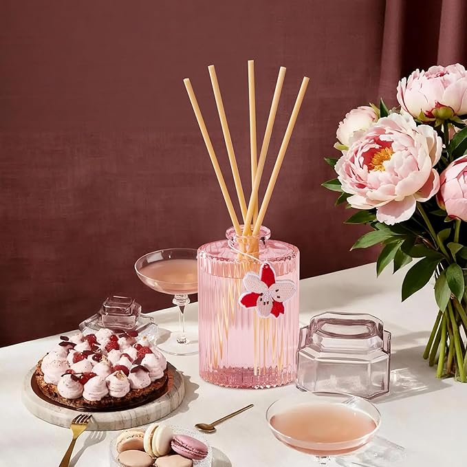 COCORRÍNA Reed Diffuser Set, 6.09 fl oz Peony Blossom Oil Diffuser with 8 Reed Sticks, Long-Lasting Home Fragrance for Bathroom Bedroom Office