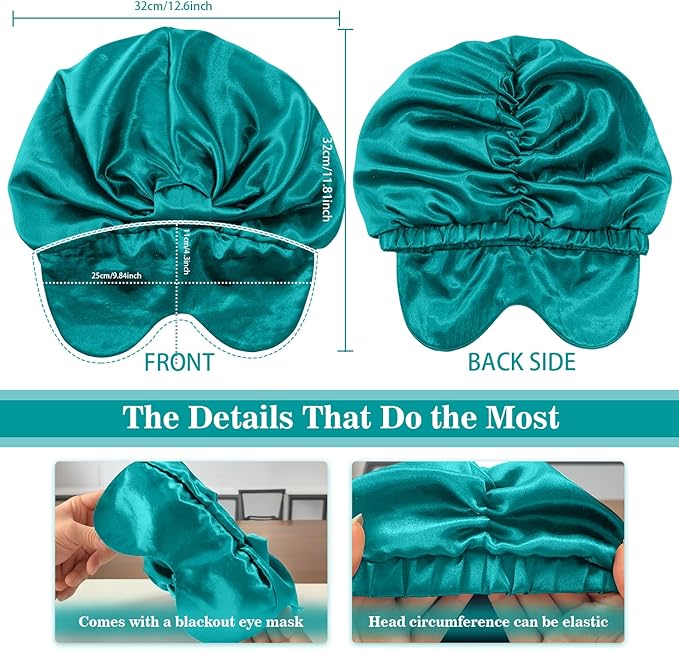 2-in-1 Satin Sleep Bonnet with Eye Mask for Women –Silk-Lined Hair Bonnet for Sleeping, Adjustable, Anti-Frizz for Curly Hair