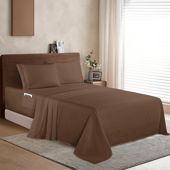 Elegant Comfort Luxury 1500 Premium Hotel Quality Microfiber 4-Piece Sheet Set - Soft, All Around Elastic 18-24 Inches Deep Fitted Sheet - Extra Deep Pocket Sheets, California King, Taupe