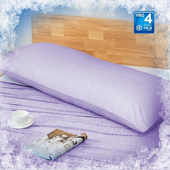 HOMFINE Cooling Pillowcases King Size - Double Side Q-Max 0.439 Cooling Fiber for Pillow Protector, Breathable Cold Pillow Cover for Hot Sleeper Night Sweat, Hidden Zipper, 2 Pack (20"x36", Purple)