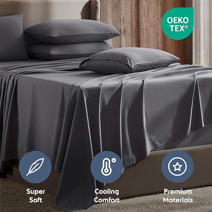 Nestl Extra Deep Twin XL Sheet Set - 4 Piece Breathable & Cooling Sheets - Hotel Luxury Bedding Set w/18-24 Inch Deep Pockets - Easy & Secure Fit - Super Soft, Wrinkle Free & Comfy - Dark Gray