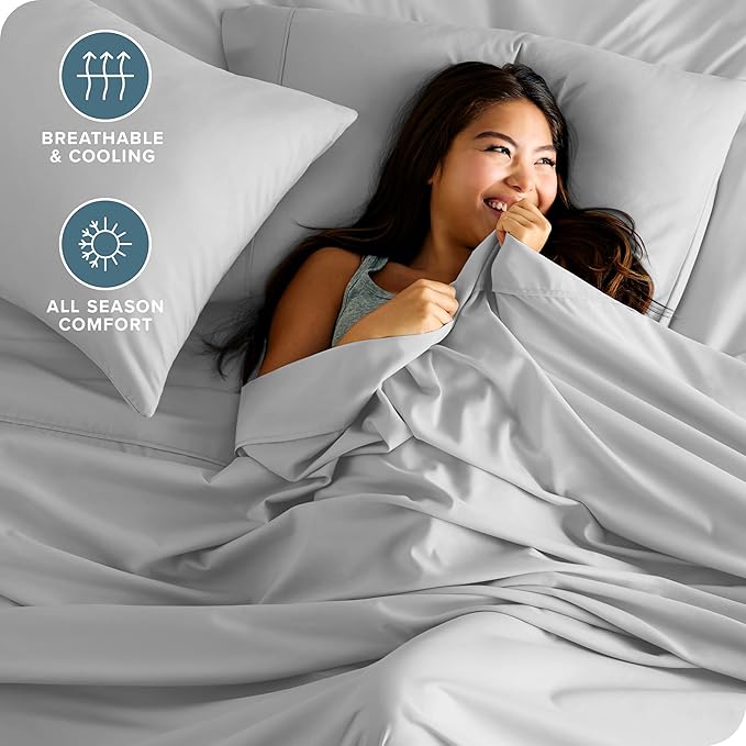 Bare Home Hotel Luxury Twin Sheet Set, Extra Soft - 4 Piece Set - Deep Pockets - Easy Fit - Cooling & Breathable - Wrinkle, Fade, Stain Resistant - Includes 2 Pillowcases (Twin, Cloud Grey)