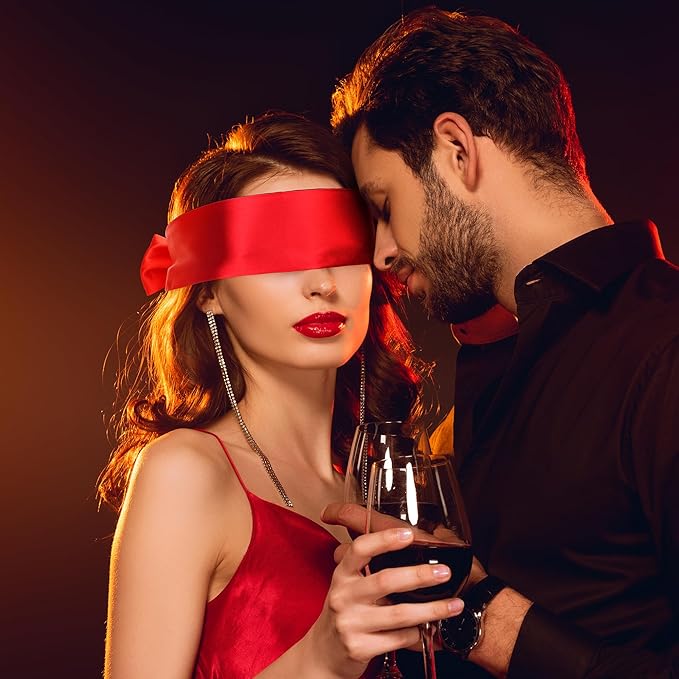 FRESHME 2pc Satin Sleep Mask - Lightweight Blindfold Eye Mask Cover for Women Men Couples Night Gift, Valentine's Day Gift Double Sides Dark Purple & Black+Red & Black 2pc Set