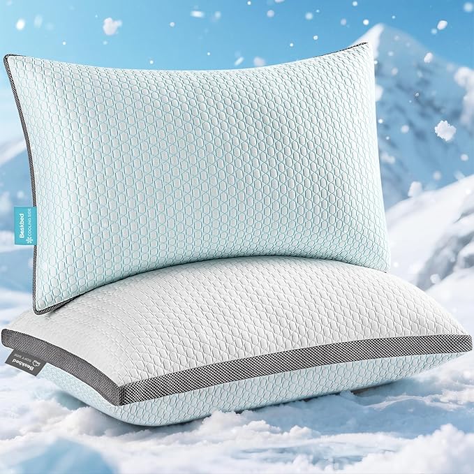 Cooling Pillows King Size Set of 2, Shredded Memory Foam Pillows 2 Pack, Bed Pillow for Hot Sleepers Adjustable Firm Pillow for Side, Back and Stomach Sleepers, Machine Washable
