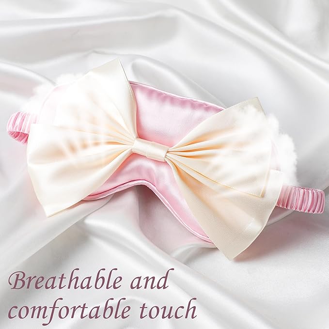 Silk Bow Sleepping Eye Mask - Soft Silk Pink Comfortable Blindfold Block Light Eyes Masks for Women Travel Bed Sleep Office Sleepover Nap Party Gift Supplies