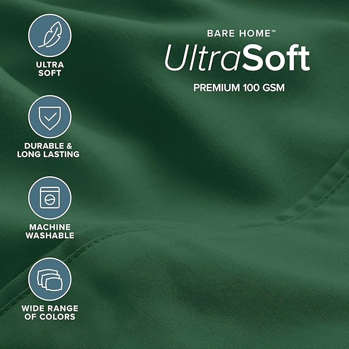 Bare Home Hotel Luxury Queen Sheet Set, Extra Soft - 6 Piece Set - Deep Pockets - Easy Fit - Cooling & Breathable - Wrinkle, Fade, Stain Resistant - Includes 4 Pillowcases (Queen, Forest Green)