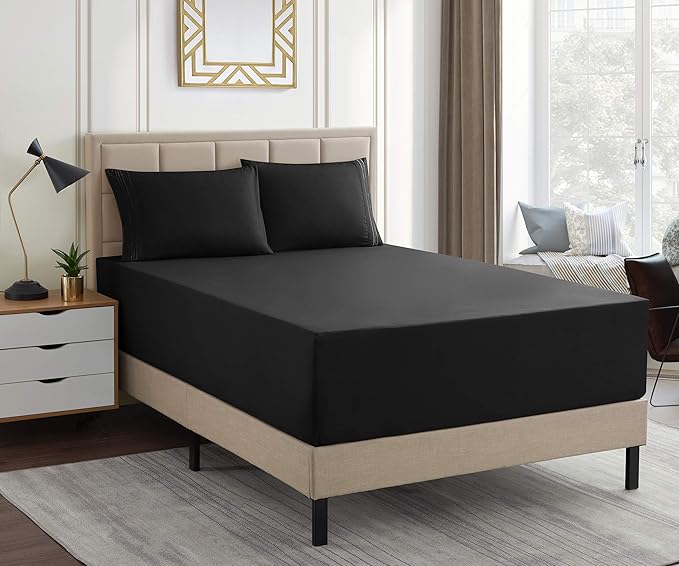 1500 Supreme Collection Extra Deep Pocket Sheets Set - Luxury Soft Bed Sheets, Wrinkle Free, Bedding, Over 40 Colors, 21 inch Extra Deep Pocket, Twin, Black