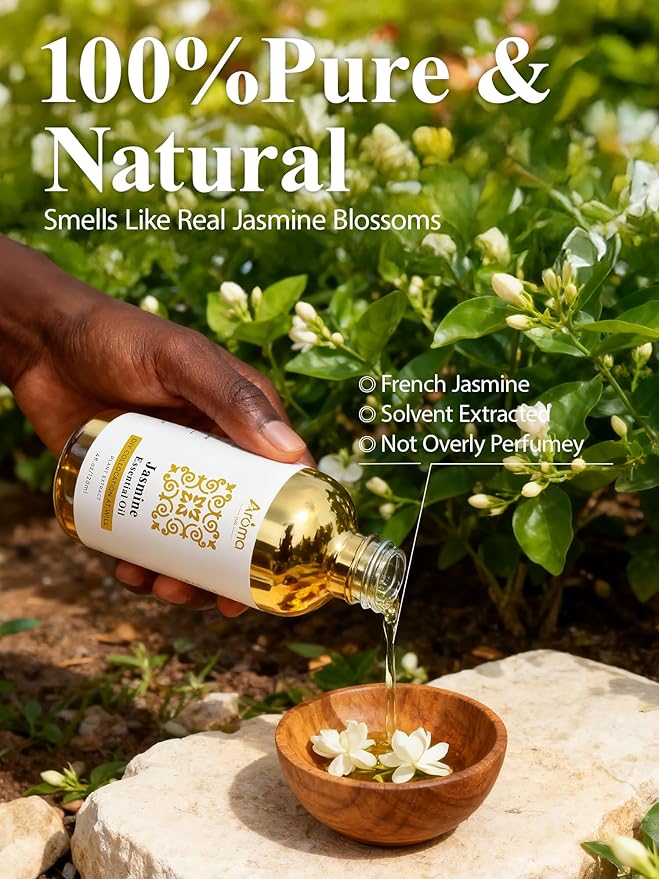 100% Pure Jasmine Essential Oil 4 fl oz - Essential Oils for Skin, Essential Oil for Diffusers, Home Fragrance, Aromatherapy & DIY Candle Making, Gifts for Women