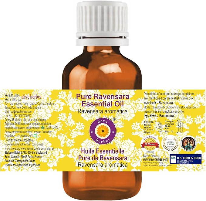 dève herbes Ravensara Essential Oil (Ravensara aromatica) Pure | Non-Sticky | Non-Greasy | Lightweight | Men & Women | All Skin Types | Steam Distilled 15ml (0.5 oz)