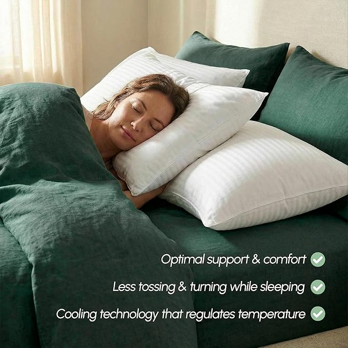 Elegant Comfort 100% Cotton Shell Stripe King Size Set of 2 Pillows, Super Plush Cooling Gel Filling Hotel Quality Down Alternative Bed Pillows for Side, Back and Stomach Sleepers