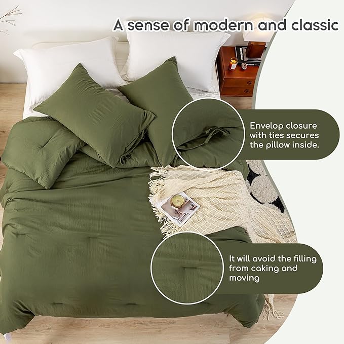 Softness Solid Olive Green Twin/Twin XL Bed Comforter Set - Lightweight Cozy Modern Polycotton Bed Blanket for Kid Teen Children All Season Use - 1 Down Alternative Comforter & 1 Pillowcase