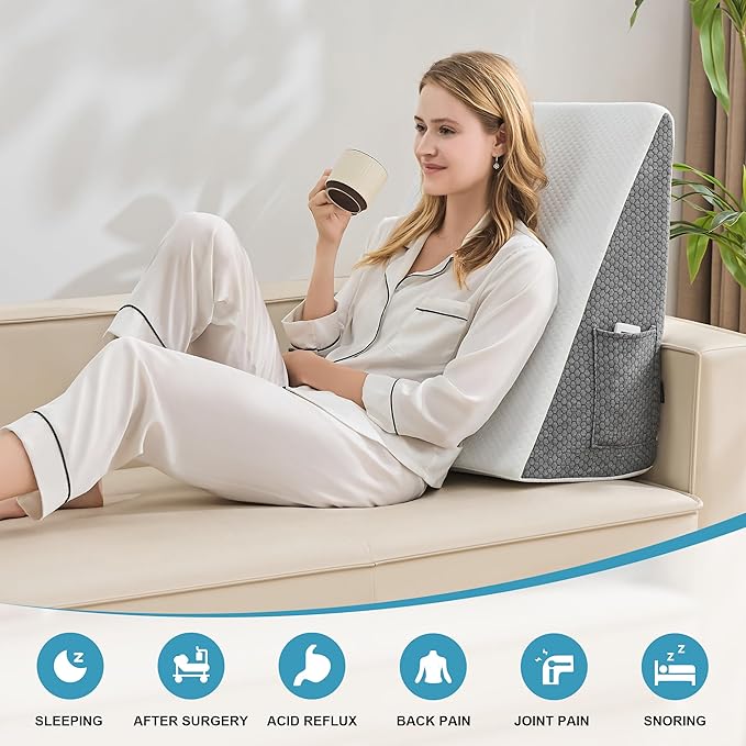7.5 Inch Wedge Pillow for Sleeping - Bed Wedge for Headboard Triangle Pillow, Memory Foam Wedges for Acid Reflux, GERD, Snoring, Post Surgery Back Pain Relief, Leg Elevation, Washable Cover
