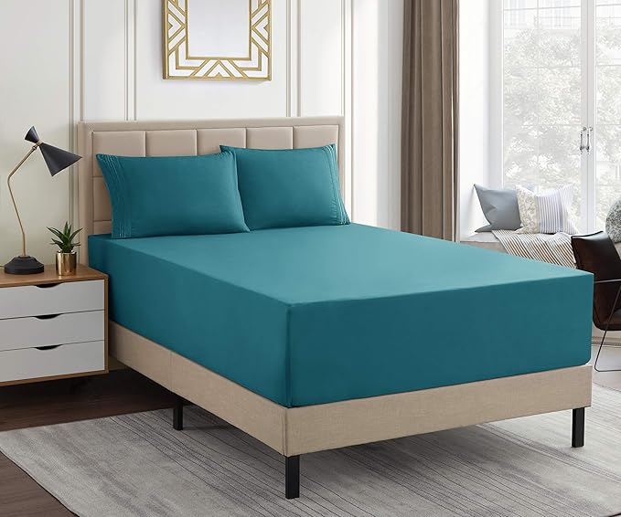 1500 Supreme Collection Extra Deep Pocket Sheets Set - Luxury Soft Bed Sheets, Wrinkle Free, Bedding, Over 40 Colors, 21 inch Extra Deep Pocket, Twin, Teal