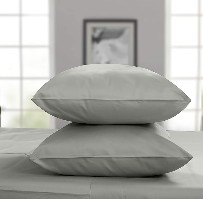 Threadmill Pillow Cases Standard Size | 800 Thread Count Sateen Weave | 100% Cotton 2 Piece Solid Pillow Covers | Extra Long Staple Cotton | Hotel Quality Moonrock Grey Pillow Protectors