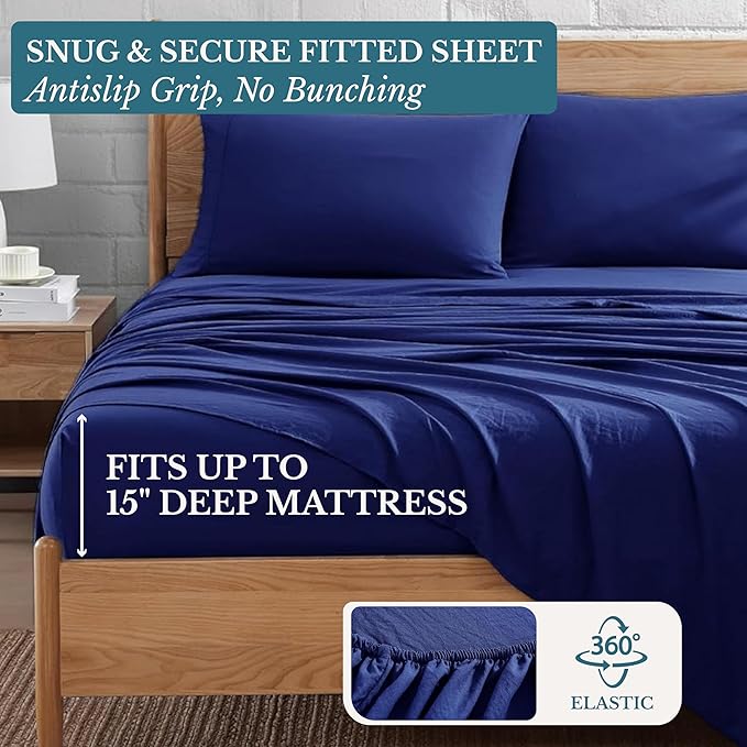 Casa Platino Twin Sheet Set, Pre-Washed Ultra Soft & Breathable, Brushed Microfiber Twin Sheets, Fade Resistant, Bed Set with Deep Pockets - Navy