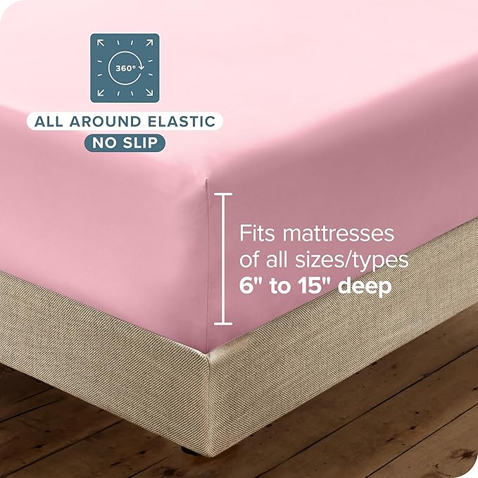 Bare Home Hotel Luxury Full XL Sheet Set, Extra Soft - 6 Piece Set - Deep Pockets - Easy Fit - Cooling & Breathable - Wrinkle, Fade, Stain Resistant - Includes 4 Pillowcases (Full XL, Light Pink)