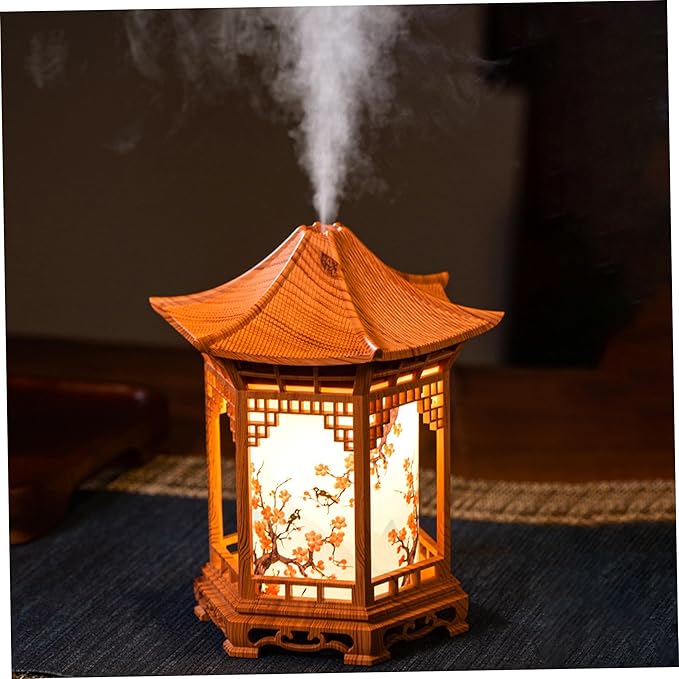 Aroma Diffuser, Lantern Diffuser & Chinese Lamp Night Light - 160ml Essential Oil Diffusers with Dual Mist Modes, Dual Color Temp, Shallow Wood Grain for Home Bedroom Office, Khaki