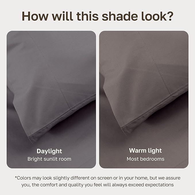 California Design Den 100% Egyptian Cotton Pillow Cases Standard Size/Queen Size Set of 2 - Crisp Percale Feel, Soft & Breathable Pillow Cases Cotton - Grey