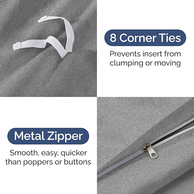 Duvet Cover Cal King Size Set - Extra Soft Cal King Duvet Cover 104" x 98" with 2 Pillow Shams - Hotel Luxury, Easy Care & Fade Free w/ Zipper Closures & Ties - Comfy and Breathable (Heathered Grey)