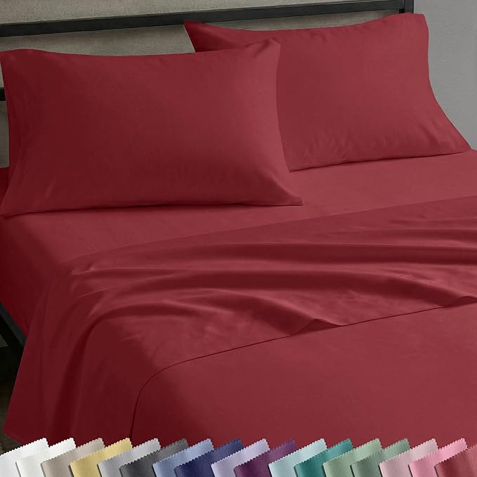 California Design Den Natural 100% Cotton Sheets Full Size Bed Set with Deep Pockets - Soft Sateen Weave, Durable Sheets (Brick Red)