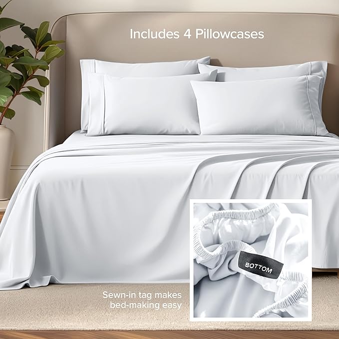 Bare Home Hotel Luxury Cal King Sheet Set, Extra Soft, 6 Piece Set, Deep Pockets, Easy Fit, Cooling & Breathable, Wrinkle, Fade, Stain Resistant, Includes 4 Pillowcases (California King, White)