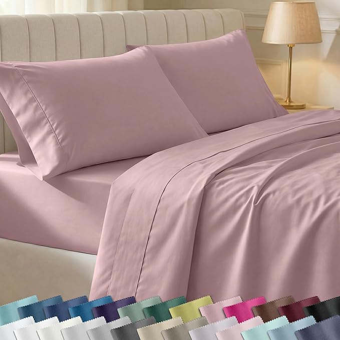 California Design Den Soft 100% Cotton Sheets Full Size Set, 400 Thread Count Good Housekeeping Award Winner, Smooth Sateen Finish with Deep Pockets, Cozy and Durable Cotton Bedding Set - Mauve