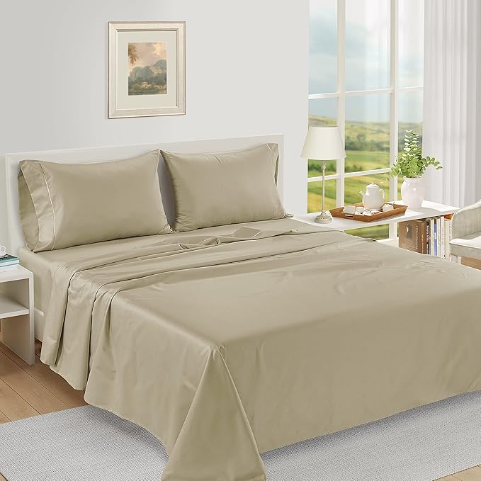 LANE LINEN Pillow Case Covers King Set of 2 100% Egyptian Cotton Sateen Soft Cool & Smooth Cases - Linen