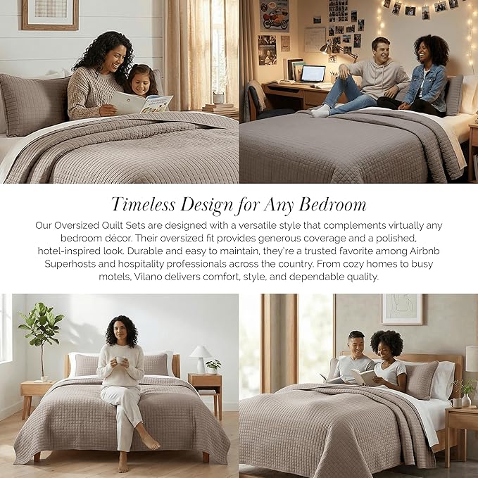 Southshore Fine Living, Inc. Quilt Comforter Twin XL Bedding Set for College Dorm Room, Bedding Essentials, Stain Resistant, Machine Washable Bed Spread, XL/Twin Comforter Set with Sham, Dark Taupe