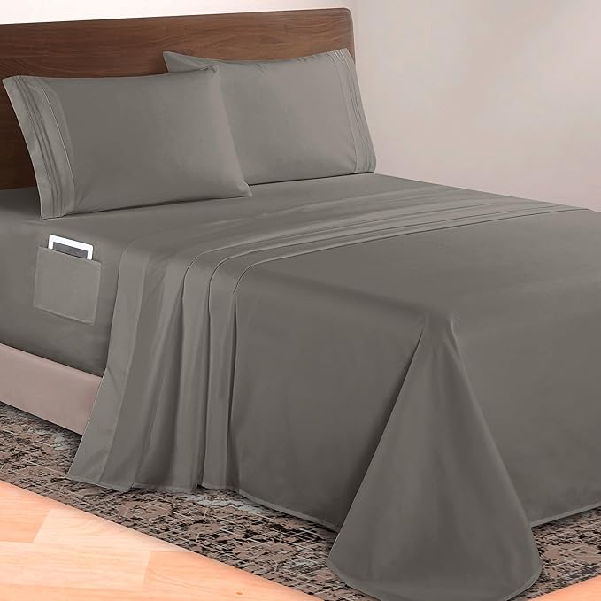 Elegant Comfort Luxurious 1500 Premium Hotel Quality Microfiber 4-Piece Sheet Set, 18-24 Inches Deep - Extra Deep Pocket Sheets - Ultra Soft 4PC Deep Pocket Sheets, Full, Gray