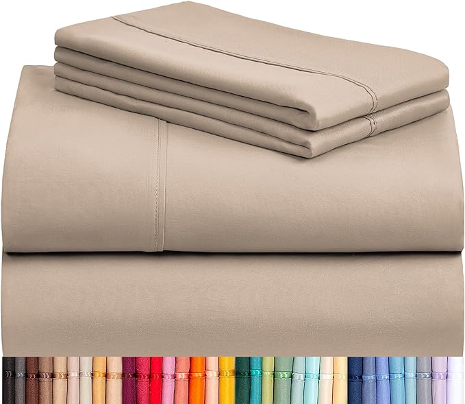 LuxClub 4 PC King Sheet Set, Breathable Luxury Bed Sheets, Deep Pockets 18" Wrinkle Free Cooling Bed Sheets Machine Washable Hotel Bedding Silky Soft - Light Khaki King