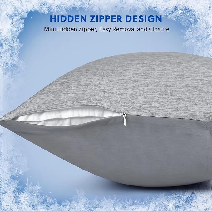 HOMFINE Cooling Pillowcases King Size - Double Side Q-Max 0.439 Cooling Fiber for Pillow Protector, Breathable Cold Pillow Cover for Hot Sleeper Night Sweat, Hidden Zipper, 2 Pack (20"x36", Grey)