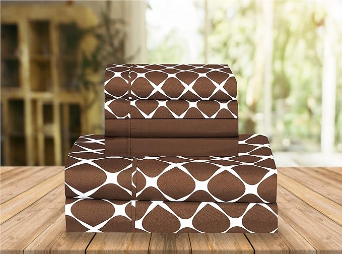Elegant Comfort Luxury Soft Bed Sheets Bloomingdale Pattern - 1500 Premium Hotel Quality Microfiber Softness Wrinkle and Fade Resistant (6-Piece) Bedding Set, King, Chocolate Brown