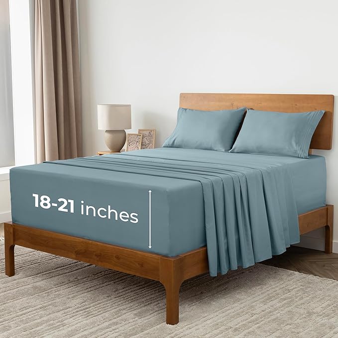 Mellanni Extra Deep King Sheets - 4 PC Iconic Collection Bedding - Hotel Luxury, Ultra Soft, Cooling Bed Sheets - Wrinkle, Fade, Stain Resistant (King, Spa Blue)