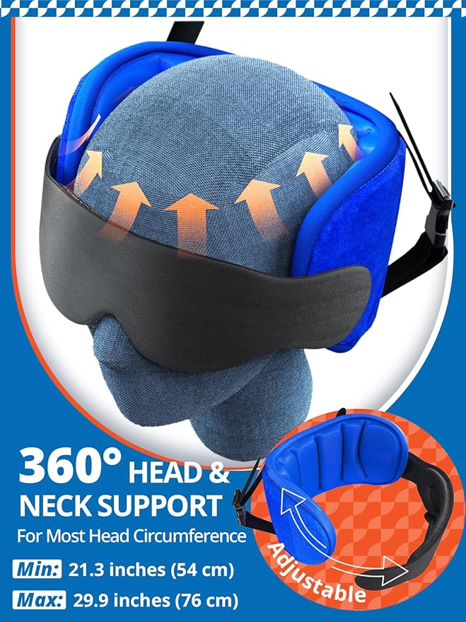 SARISUN Airplane Pillow Combo with Chin Strap, Travel Pillows for Airplanes with Sleep Eye Mask, Plane Head Strap for Long Flights, Car Road Trip, 360° Headrest, Stop Bobblehead Travel Essential, Red