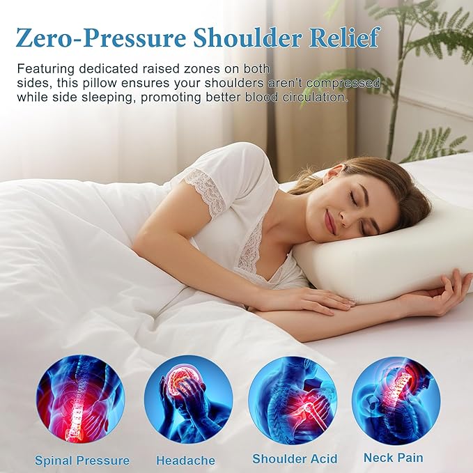 Cervical Neck Pillow for Deep Sleep – Medium Firm Cooling Memory Foam Pillow, Dual Height Ergonomic Contour for Gentle Neck & Shoulder Support, Side Back Stomach Sleepers