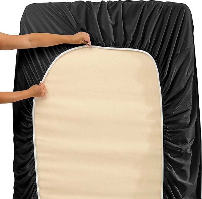 Hearth & Harbor Extra Deep Pocket Queen Sheets Sets - Fits Mattress 18-24 Inches Deep - Extra Deep Pocket Sheets - 6 Piece Queen Size - Black