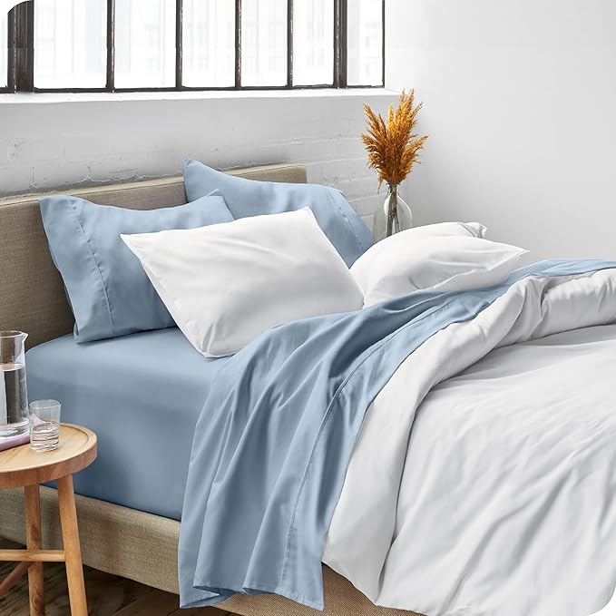 Bare Home Queen Sheet Set - 1800 Ultra-Soft Microfiber Queen Bed Sheets - Double Brushed - Deep Pockets - Easy Fit - 4 Piece Set - Bedding Sheets & Pillowcases (Queen, Dusty Blue)